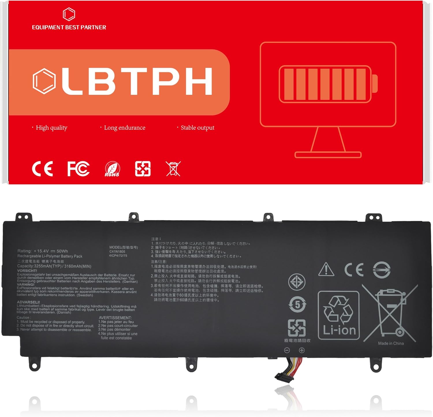 C41N1805 15.4V 3160mAh 50Wh Battery Replacement for ASUS GX531 GX531GM GX531GS GX531GX ROG Zephyrus S GX531 GX531GM GX531GM-BH71 Series 0B200-03020000 4ICP4/72/75 C41PKC5