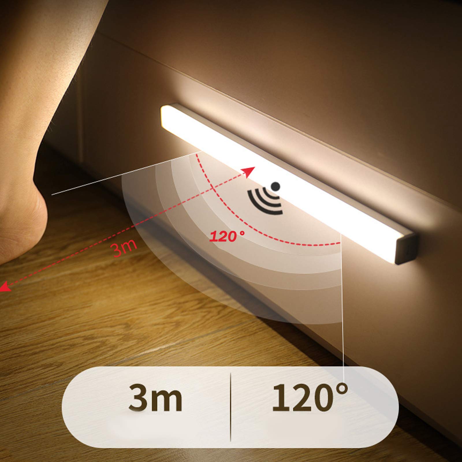 Applique Murale à détecteur de Mouvement, alimentée par Batterie USB, veilleuse LED avec capteur sans Fil pour tiroir, escaliers, Couloir, Cuisine, Chambre à Coucher, 50 cm