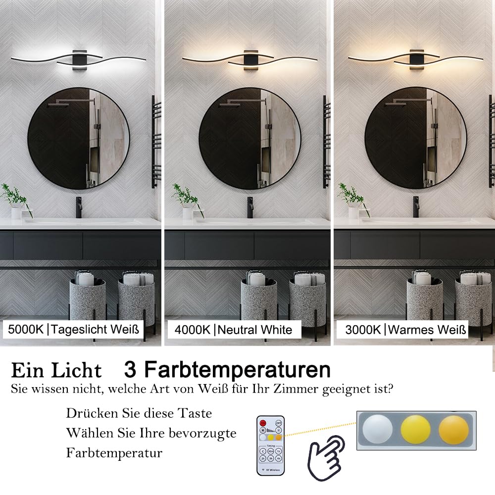 Modernes 2er-Set Wandleuchten mit Fernbedienung, Dimmbare LED-Wandleuchten 26W, Schwarze Wandleuchte mit Timer, Wandbeleuchteung für Wohnzimmer Schlafzimmer Flur, Schwarz, 103 CM