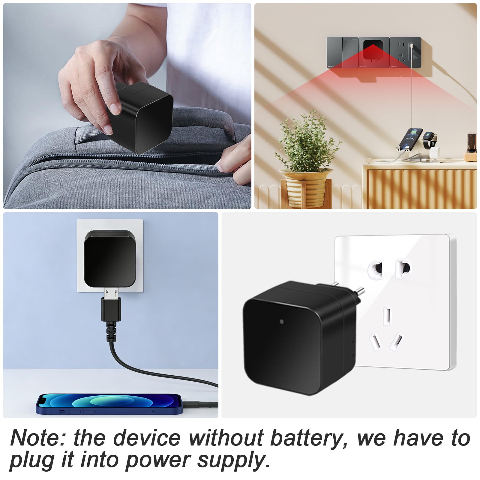 Kamera szpiegowska 5G WiFi, ukryta kamera w ładowarce USB | Mini kamera szpiegowska Wi-Fi 1080P, wykrywanie ruchu, nagrywanie w pętli, zdalne oglądanie - normy europejskie