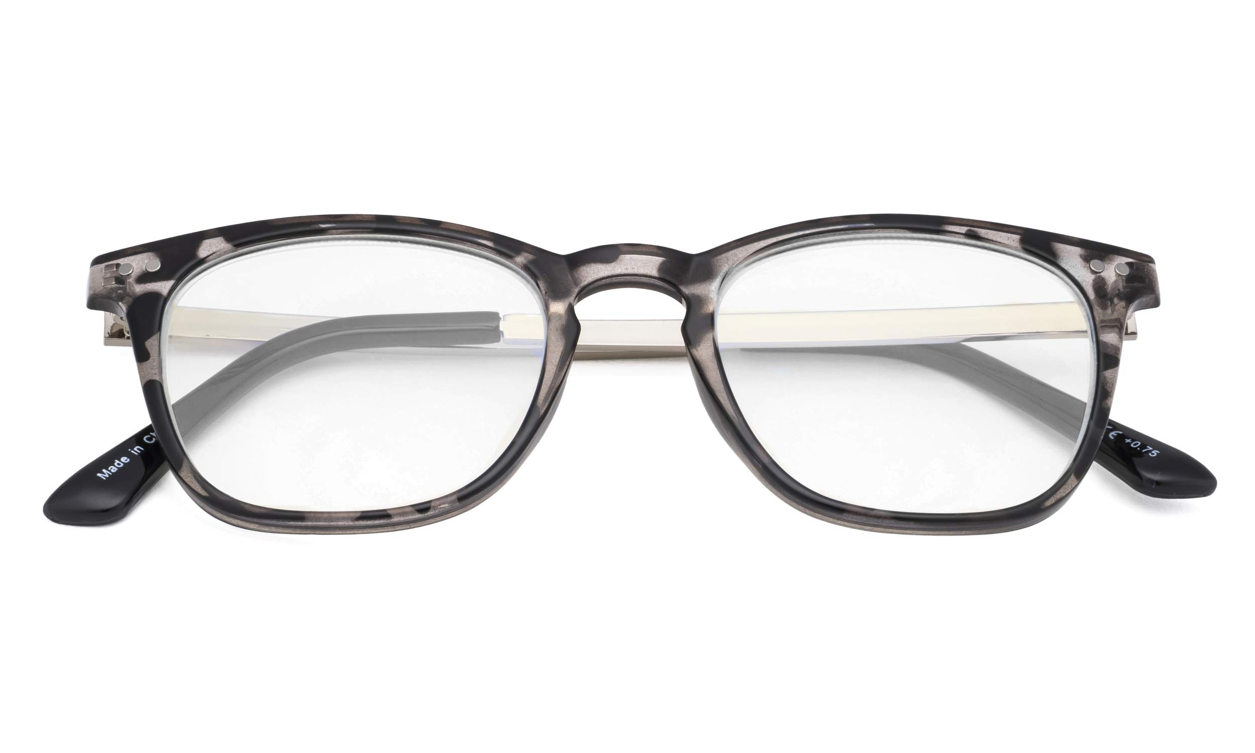 Eyekepper Readers Retro Square Plastic Frame Metal Arms Reading Glasses Grey DEMI +2.0, Grey Tortoise, +2.00 - Image 2