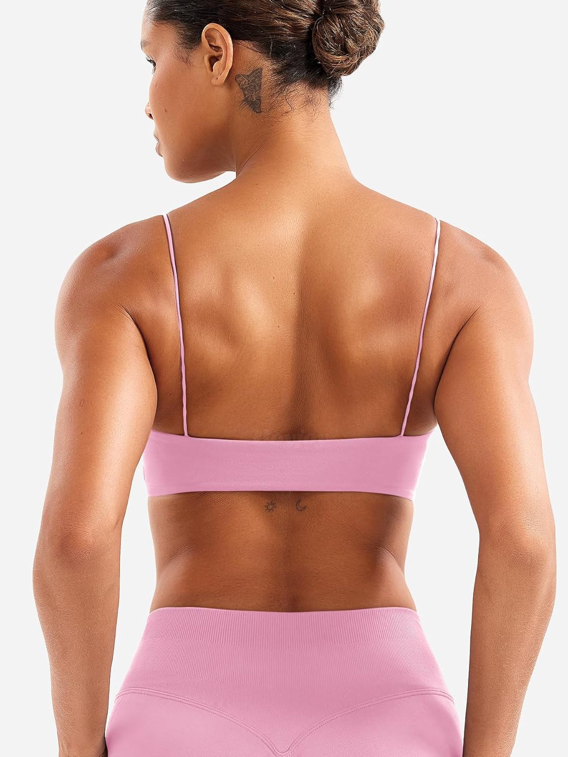 VOYJOY Women Spaghetti Strap Sports Bra Padded Low Support Seamless Impact Cami Square Neck Workout Yoga Bra Crop Top - Image 4