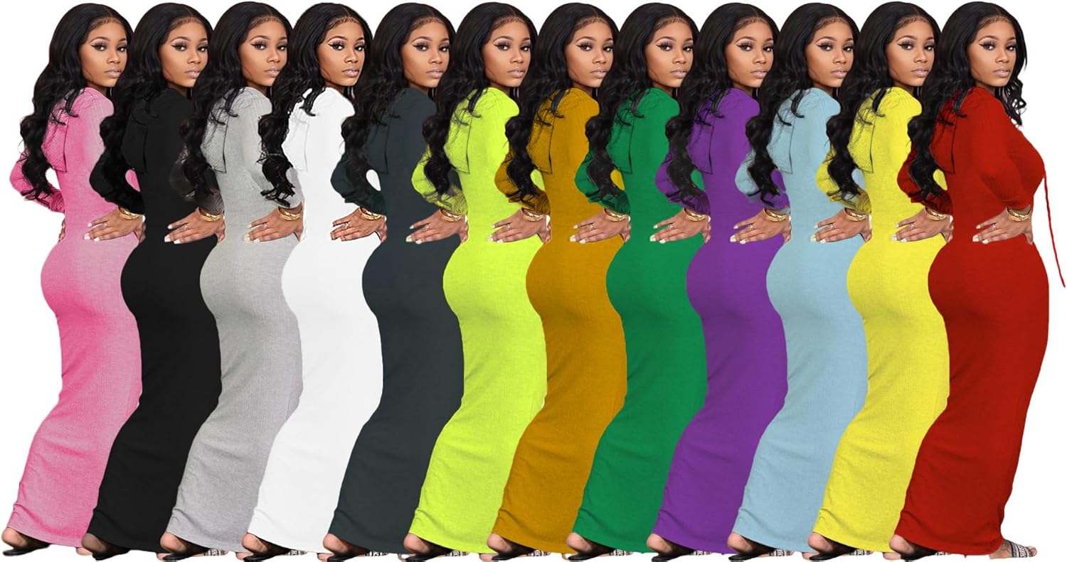 Long Sleeve Bodycon Maxi Dress for Women One Piece Hoodie Sweatshirt Dresses - Image 6