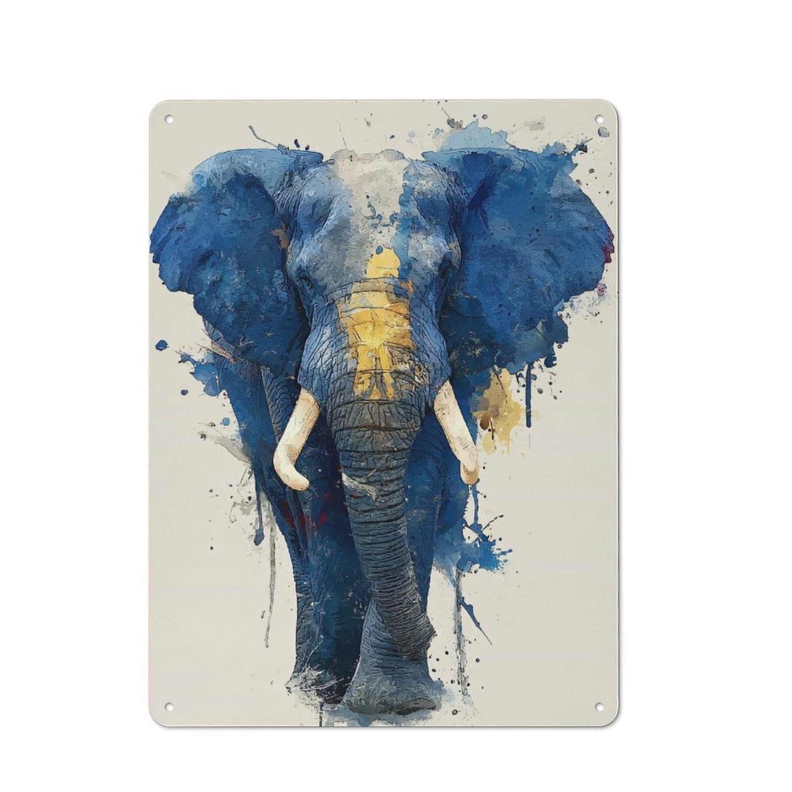 Junmoney Style-18 Watercolor Elephant Portrait Rustic Printed Metal Sign 40X30cm For Garage Or Workshop, For Garage, Workshop And Man Cave Decoration