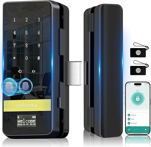 Cerradura de puerta de vidrio inteligente, cerradura de puerta de entrada sin llave 7 en 1, cerradura biométrica electrónica con control de