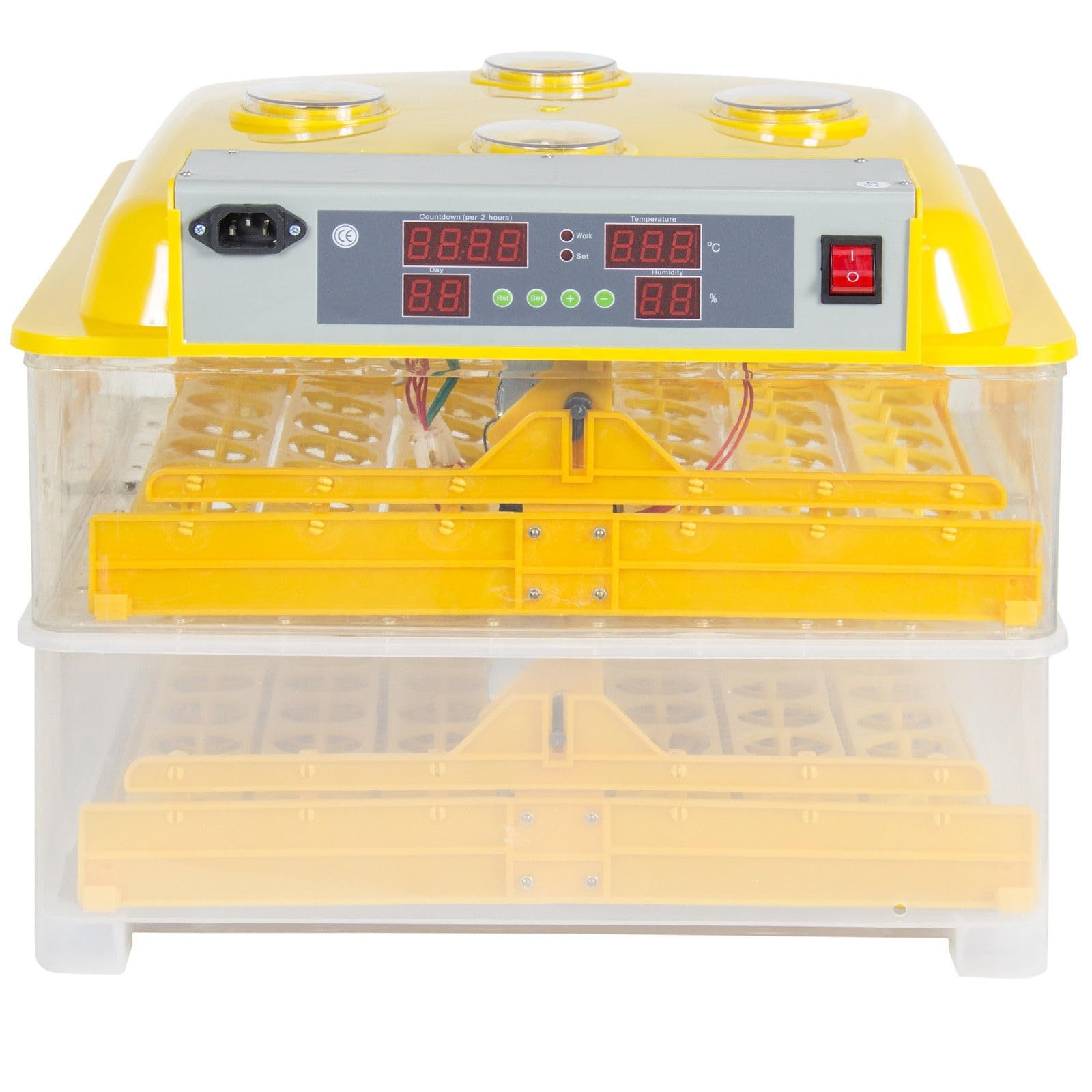 Automatic 96 Egg Incubator for Poultry & Bird Eggs, Digital Temperature Control, LED Display, Clear Plastic Body with Yellow Top
