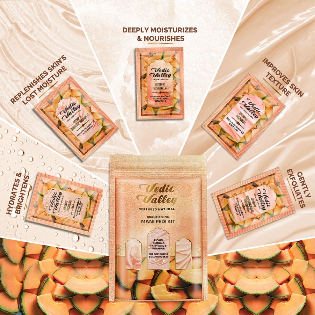 Vedic Valley Manicure Pedicure Kit for Women & Men with Foot Peeling Mask, D-Tan Scrub & Moisturizing Cream | Mani Pedi Care Kit for Repairs Cracked Heels, Removes Dead Skin, Hydrates & Nourishes Hands & Feet | Muskmelon 75gm 3