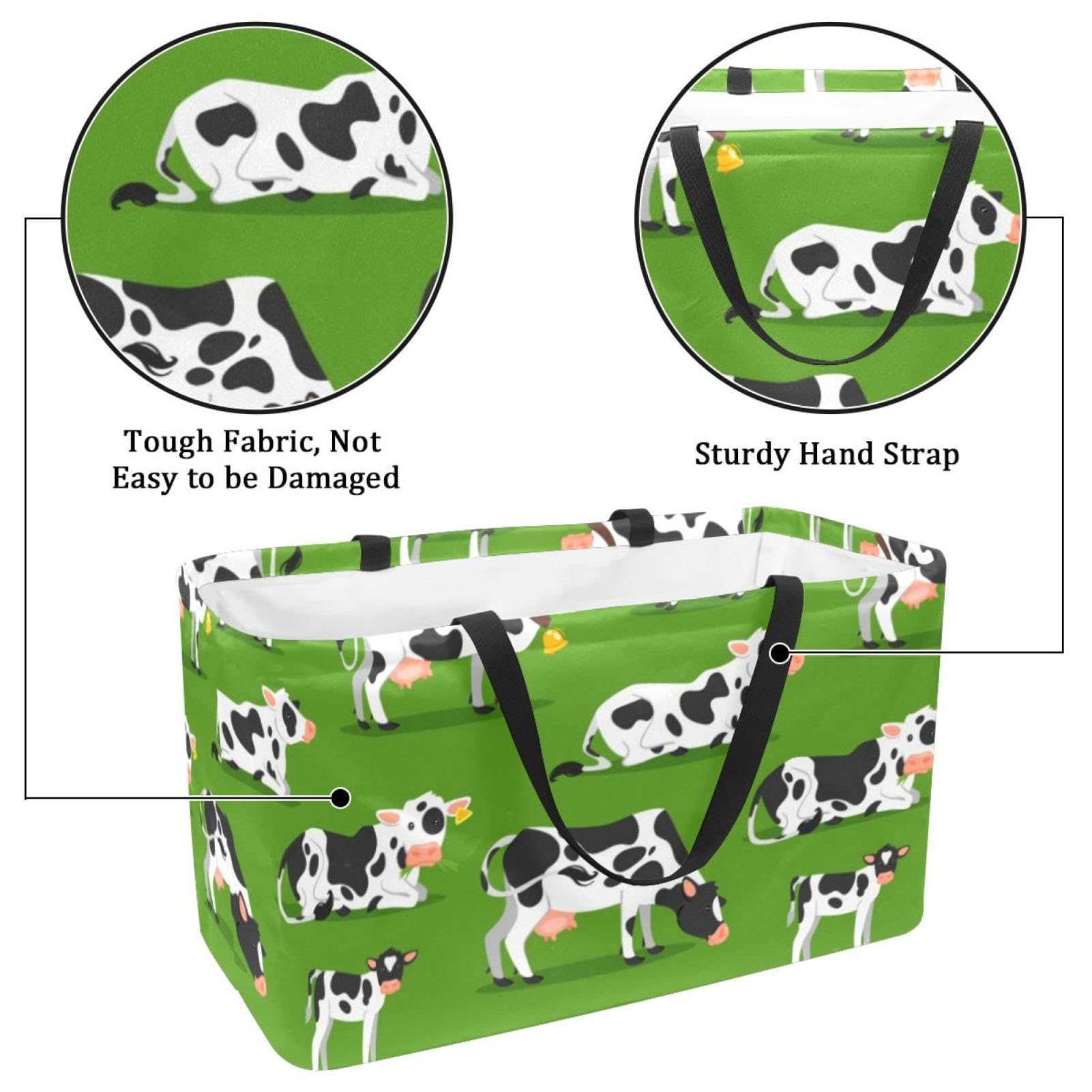 Panier Pique-nique Panier Courses Réutilisable 50L - Tissu Oxford, Motifs Chevaux, 4 Supports, Pliable, Sac Fourre-tout Panier Marché Pique-nique Lavable