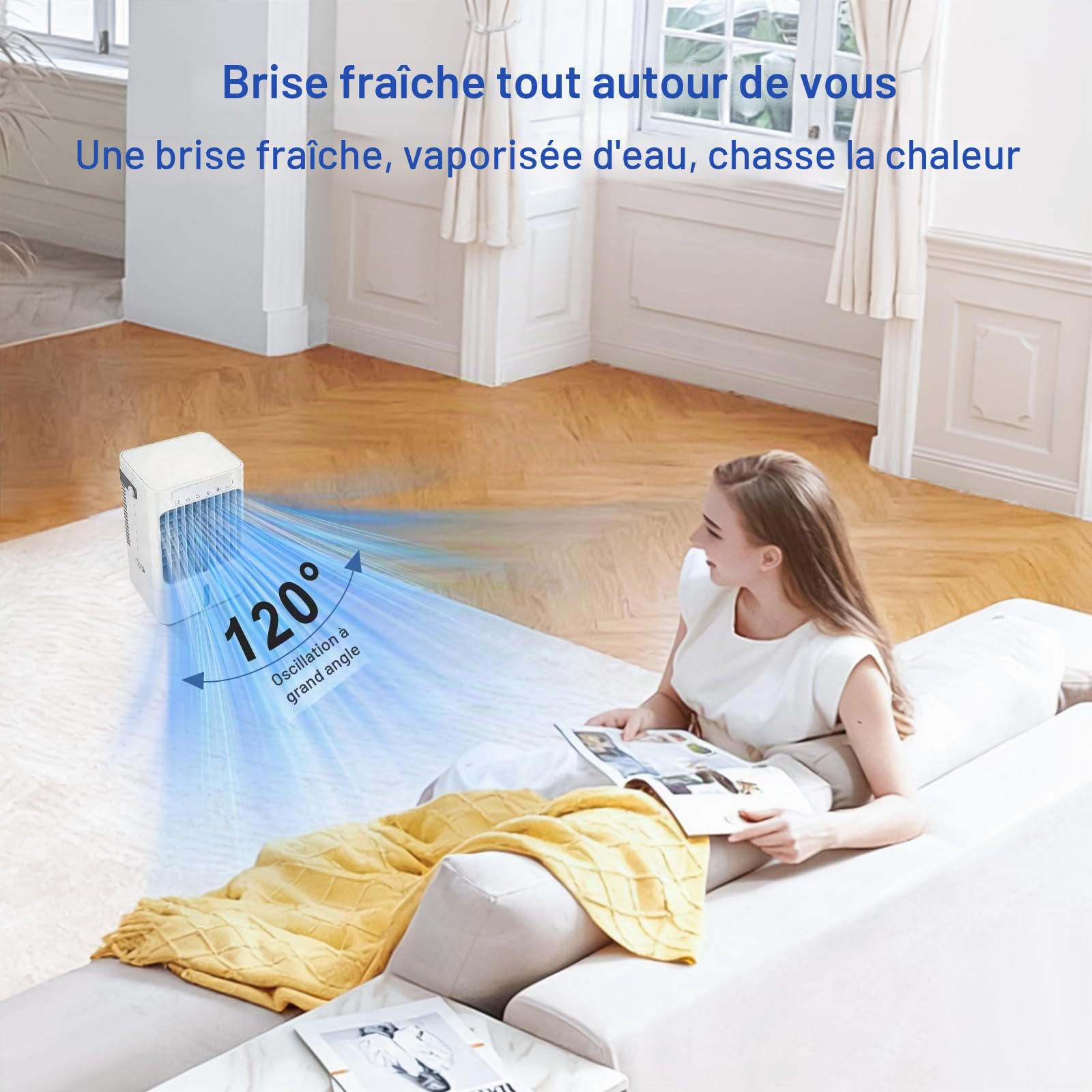 Climatiseur mobile petit, ventilateur silencieux avec refroidissement à eau, ventilateur de table 3 en 1 pour la maison et le bureau, ventilateur d'air portable avec réservoir d'eau de 900 ml