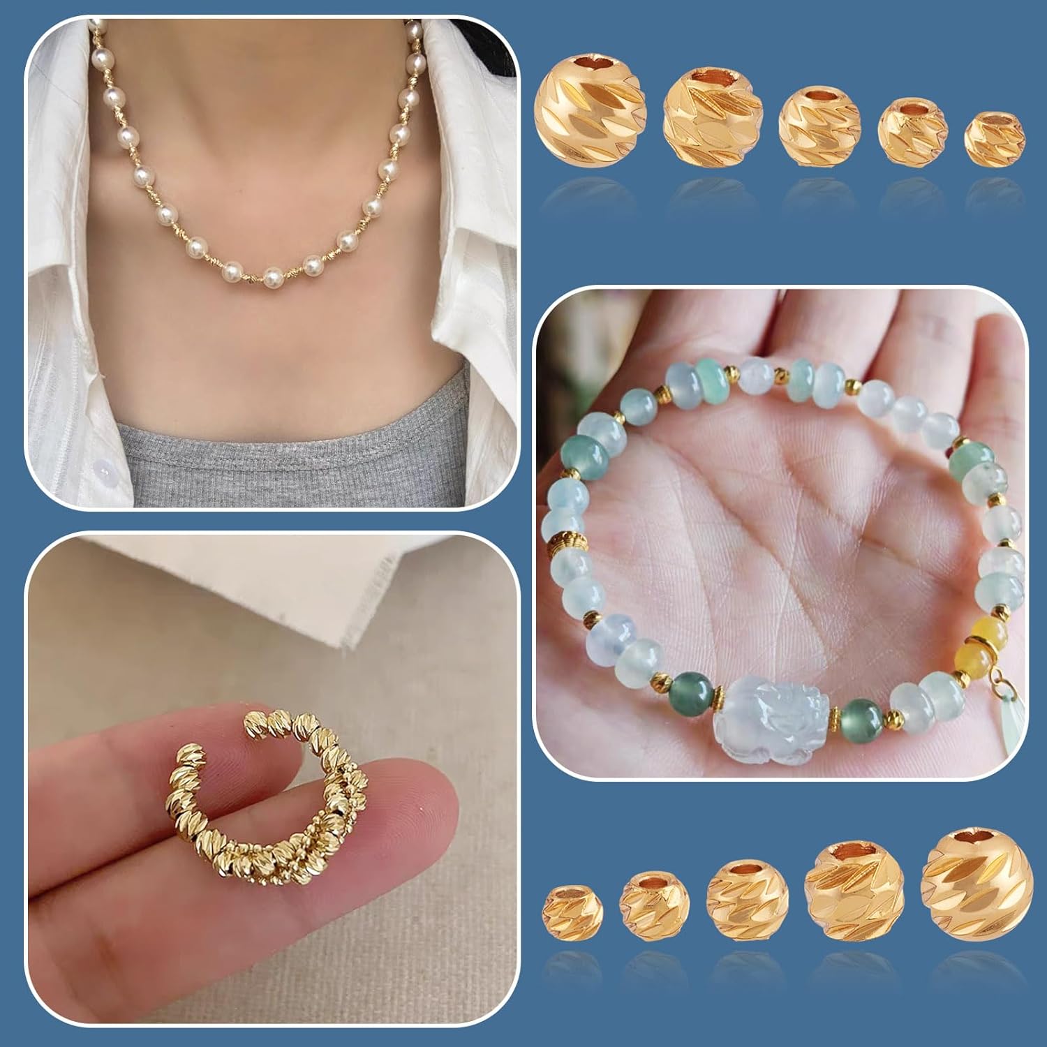 Craftdady 150Pcs Real 18K Gold Plated Spiral Round Beads Golden Metal Spacer Loose Bead Brass Round Beads for DIY Crafts Bracelets Necklaces Earrings Jewelry Making 2-5.5mm,5 Styles - Image 5