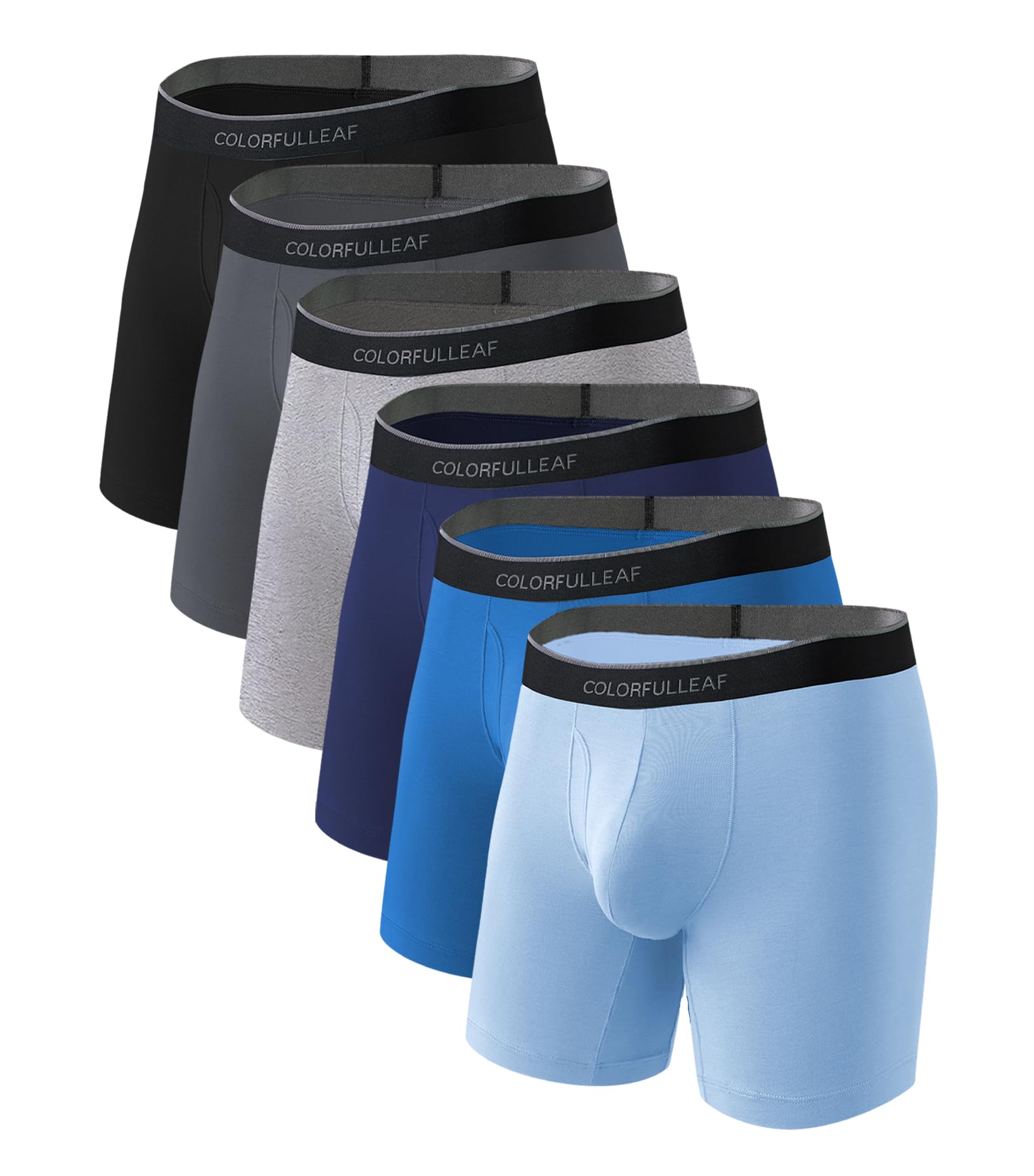 COLORFULLEAF Mens Underwear Soft Bamboo Rayon Boxer Briefs Breathable Open Fly Underwear Multipack