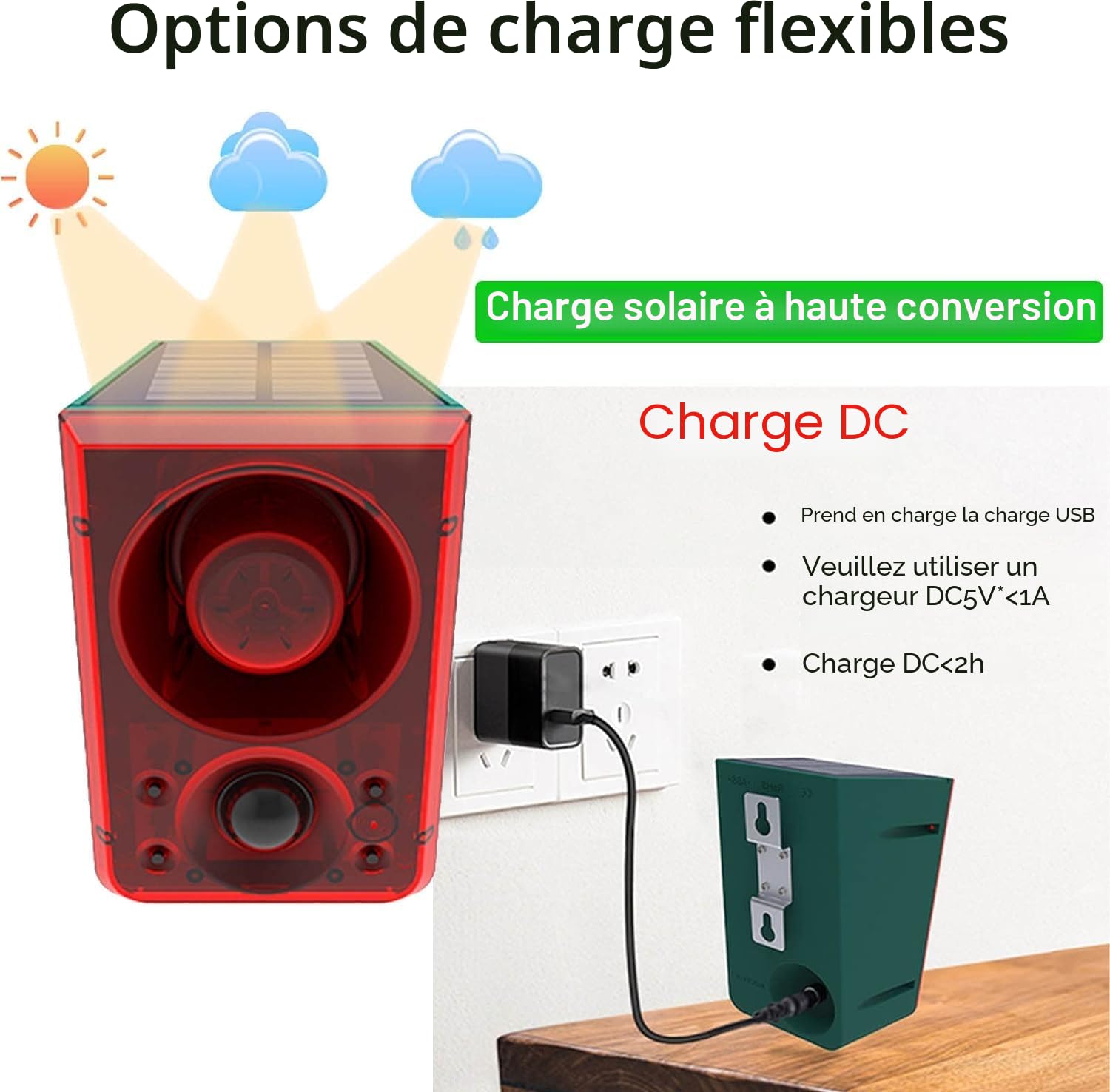 Alarme de détecteur de Mouvement Solaire extérieur - aboiement de Chien et Coup de feu, générateur de Bruit 130dB avec télécommande, Enregistrement de 20 Secondes, Dites Adieu aux intrus