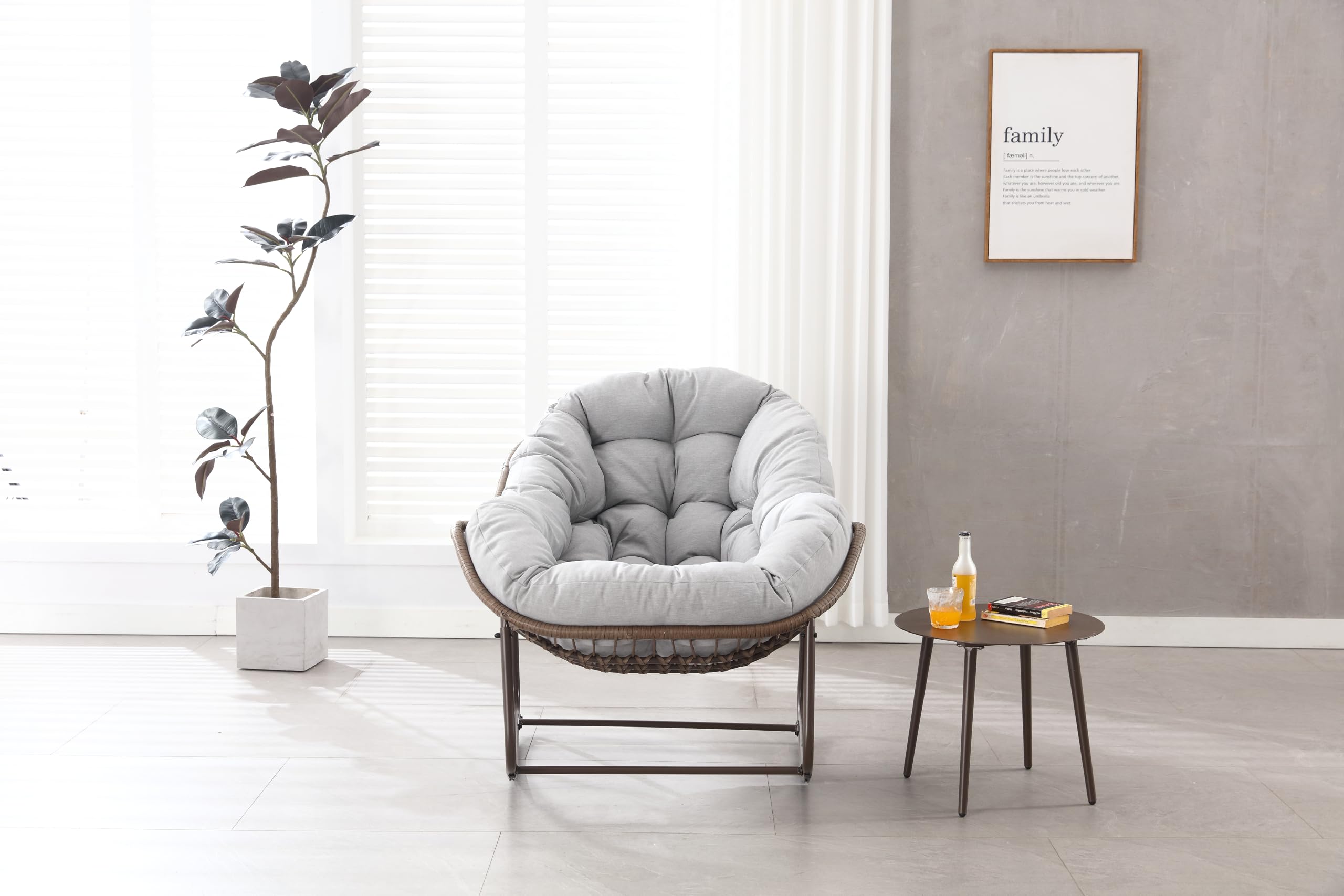 Silla Mecedora de Exterior con Ratán, Jardín y Terraza, Gris, 78x106x90 cm