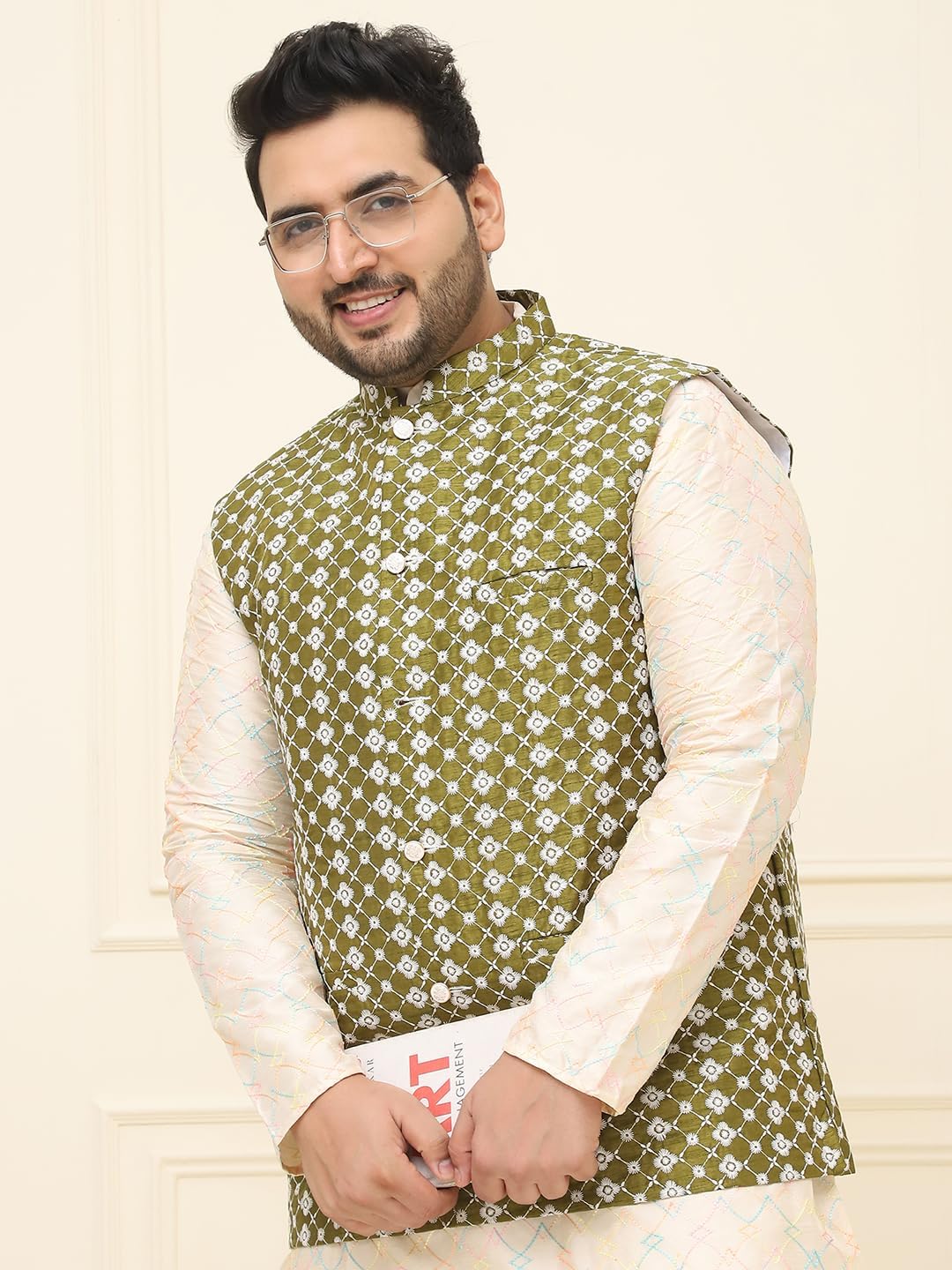 Sojanya PLUS (Since 1958), Men's Silk Blend Embroidered ONLY Nehru jacket