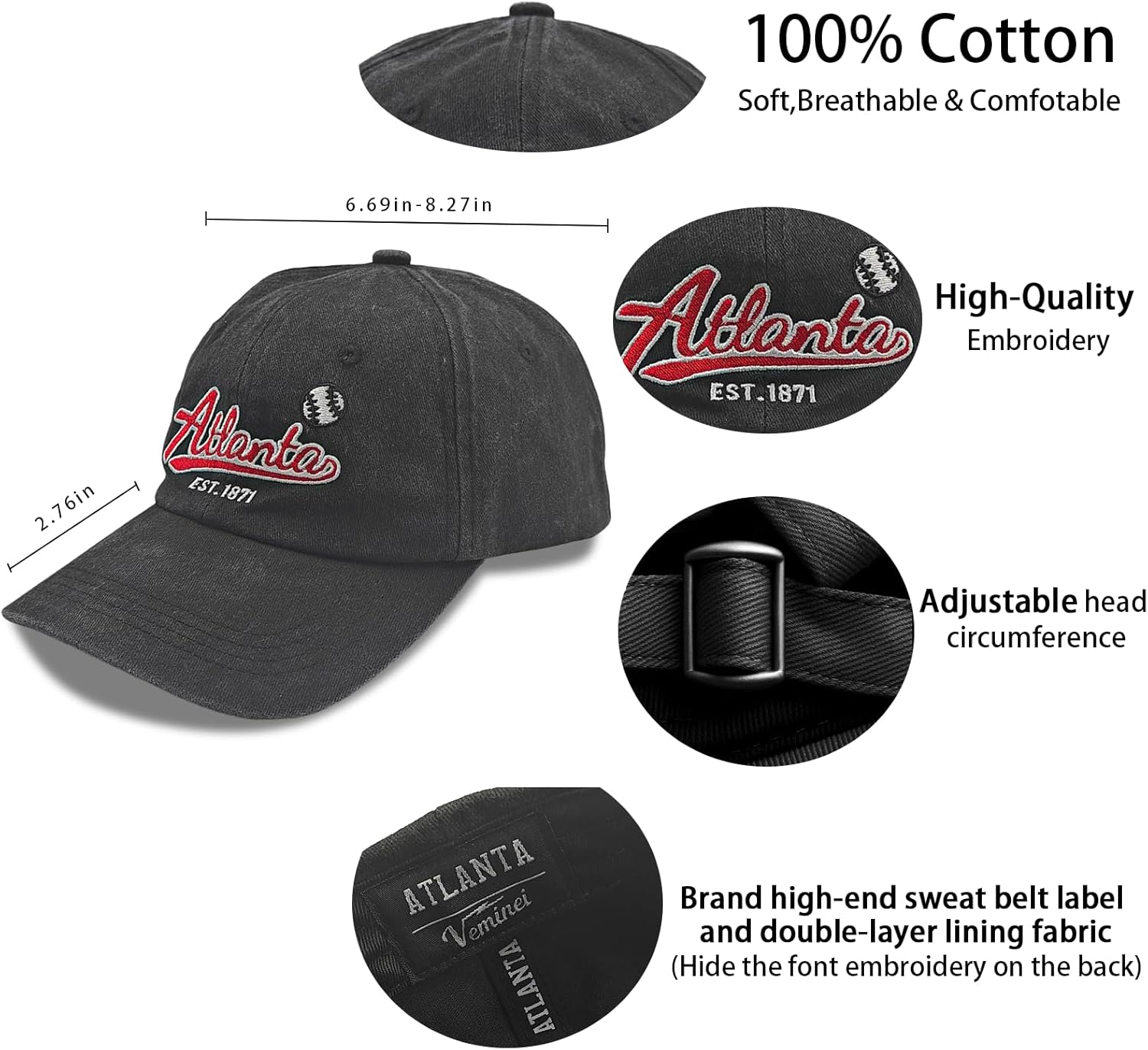 Cap Hat Classic Vintage Embroidered Hat Cap for Men Women Teenager Cap Adjustable - Image 2