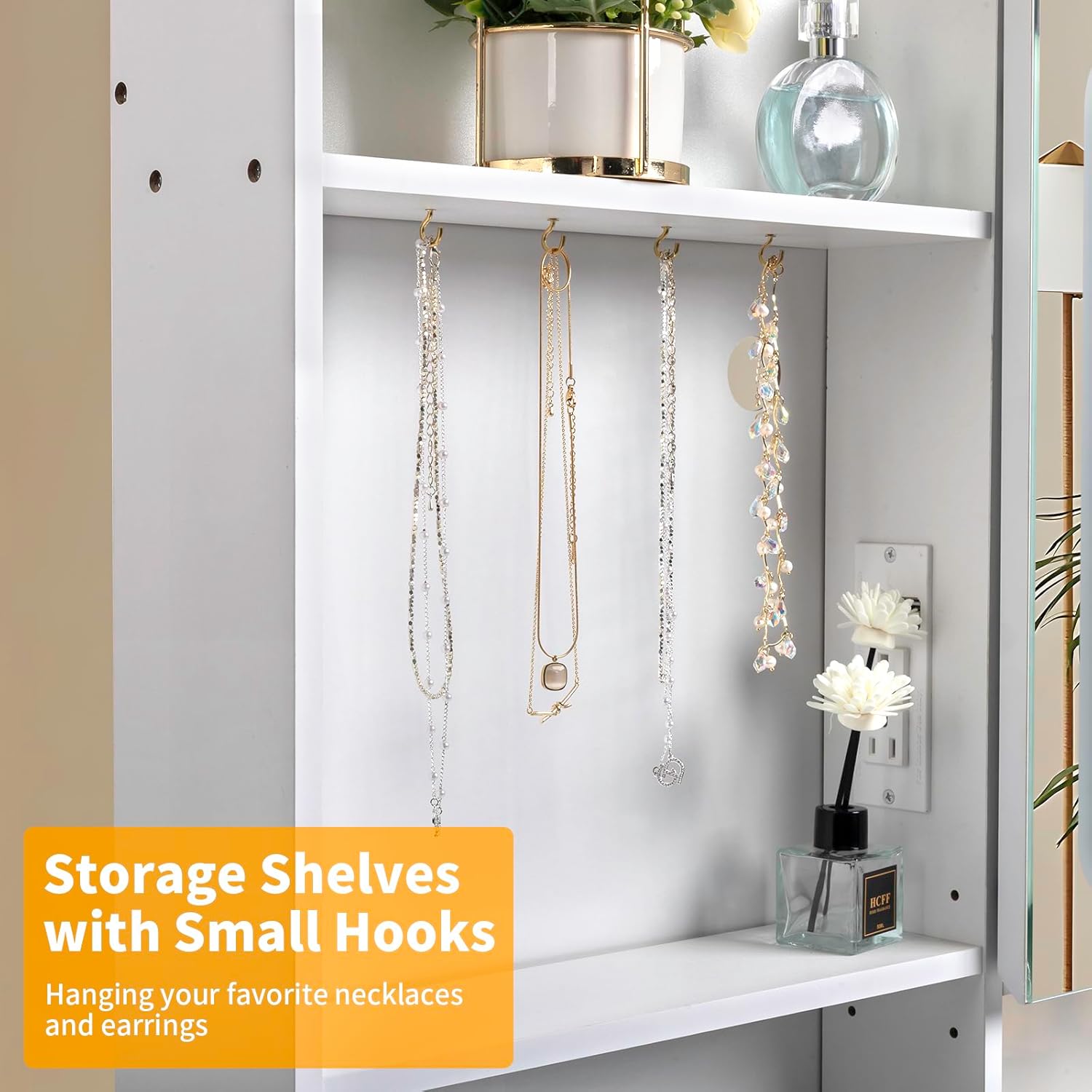 Karl home Makeup Vanity with Lighted Mirror Bedroom Vanity Desk with Charging Station Large Vanity Set with Transparent Desk, Drawers, Cabinet, Shelves for Storage in Bedroom, White