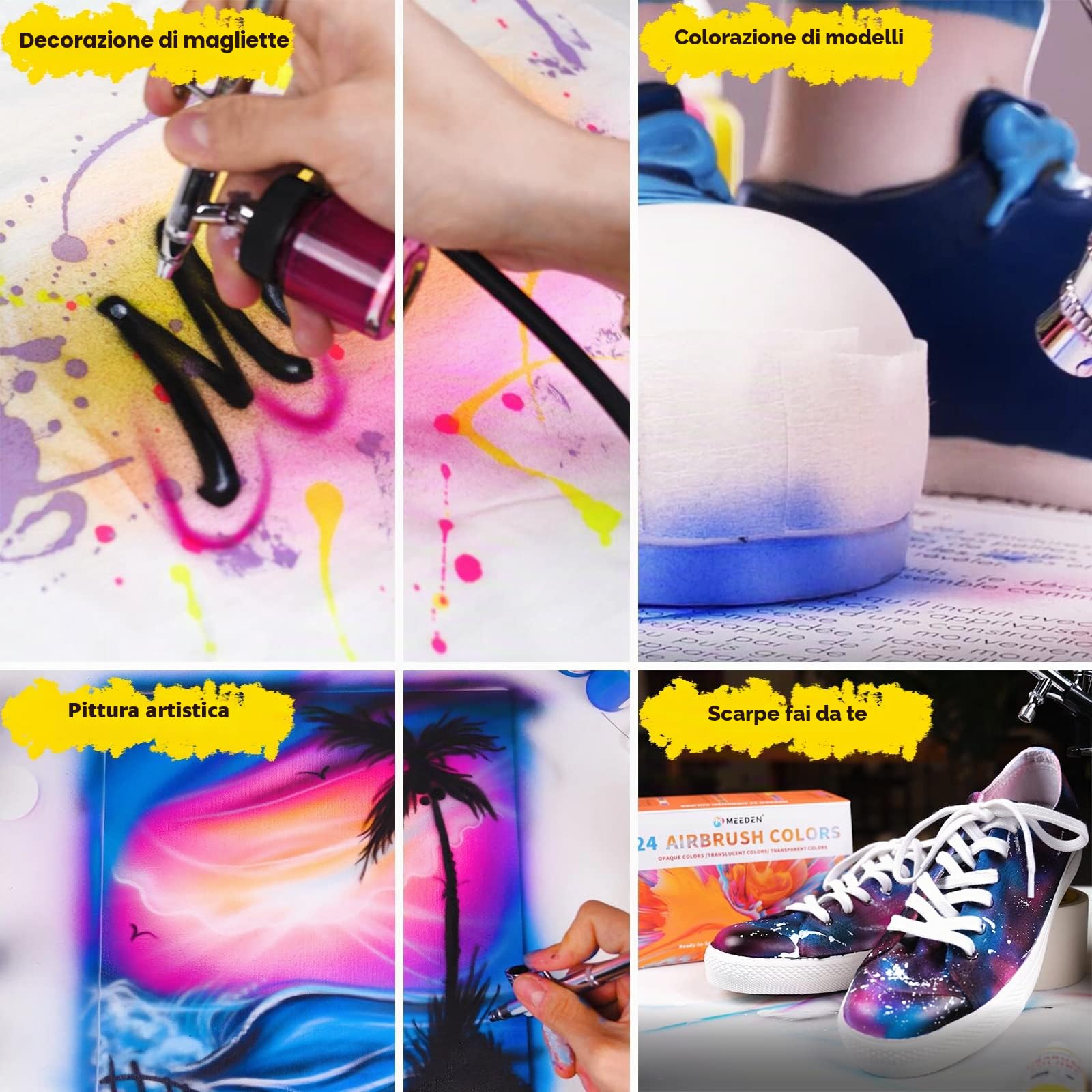 MEEDEN Colori Acrilici per Aerografo - 60 x 30ml a Base d'Acqua non è necessario diluire - Vernice Professionale per Modellismo Pittura