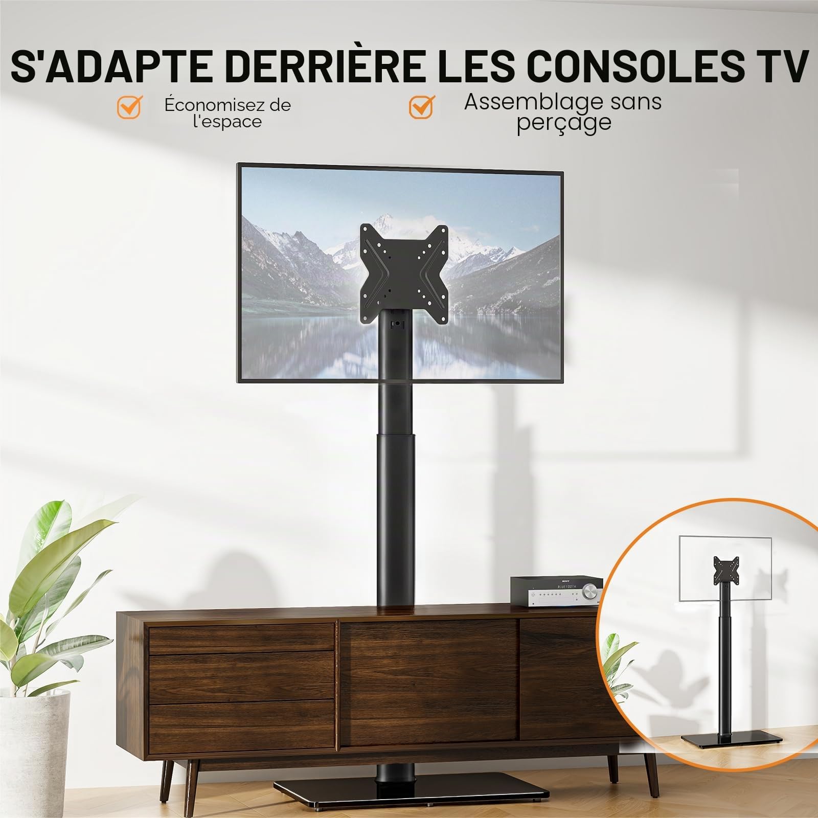 Hemuduplus Meuble TV Pied Support Pivotant pour Téleviseur Ecran LCD de 19 à 43 Pouce LED Plasma,HT1001BP