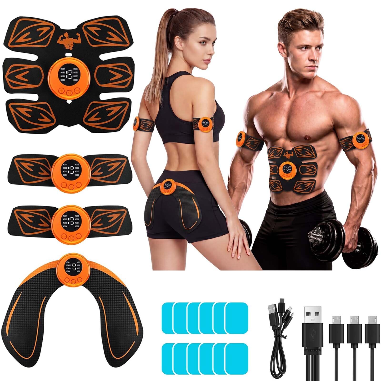 Aolso EMS Muscle Stimulator, ABS Trainer Muscle Stimulator, ABS Machine with 8 Modes & 19 Intensities, 4 Machines, 4 Patches, 12 Gel, Electric Abdominal Toner for Men and Women
