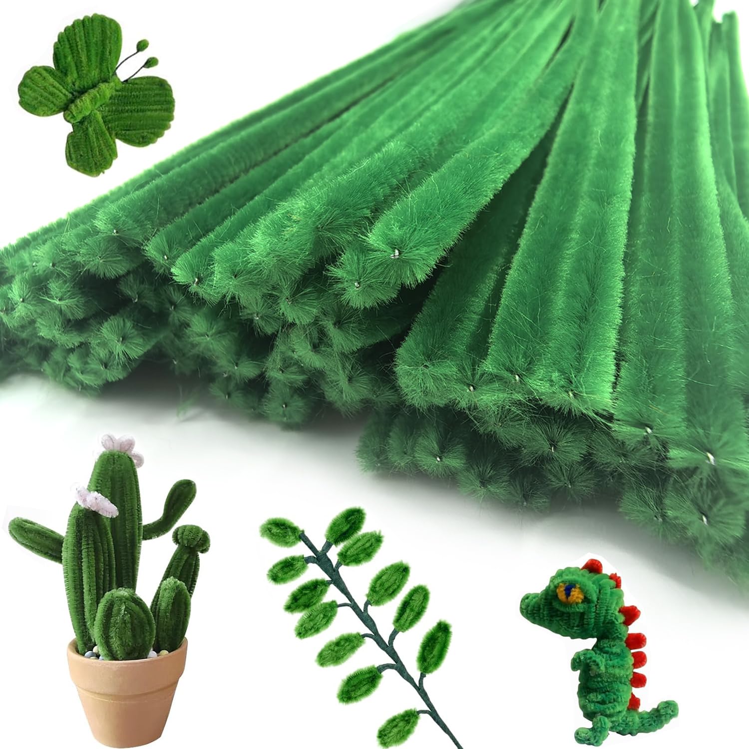YSYONBOE Pipe Cleaners, 100pcs 30cm Long Flexible Pipecleaners Chenille Stems for DIY Arts & Crafts, Crafting Pipe Cleaners for Handmade DIY Decorations (Dark Green)