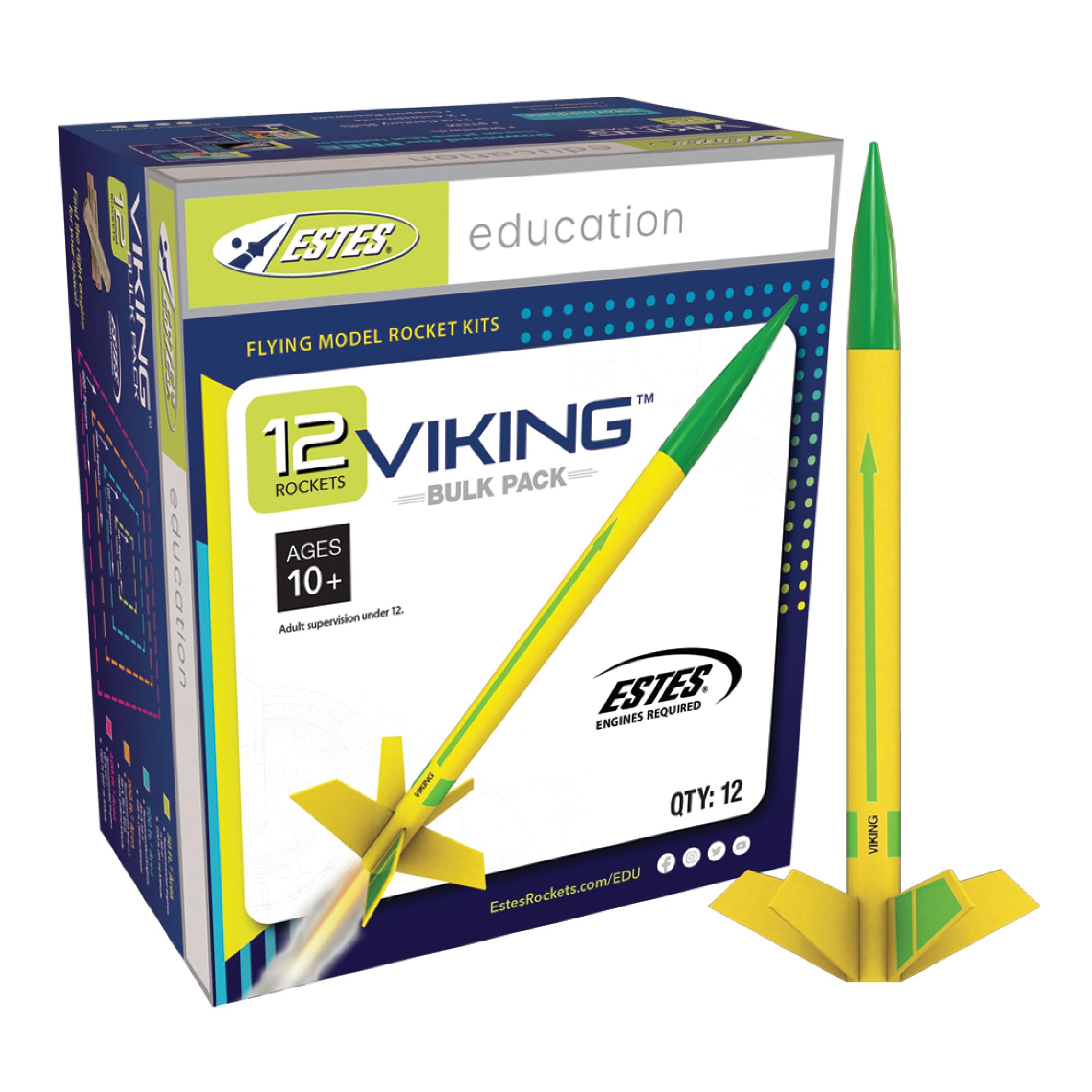 Estes 1755 - Paquete de 12 kits de construcción de cohetes vikingos, modelos de cohetes voladores de nivel intermedio para niños de 10 años y experimentos científicos en el aula