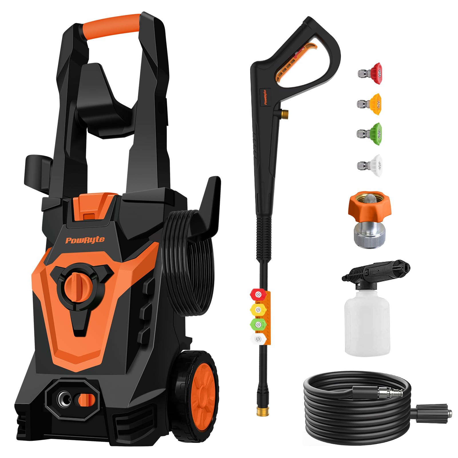 PowRyte Electric Pressure Washer, Foam Cannon, 4 Different Pressure Tips, Power Washer, 3900 PSI