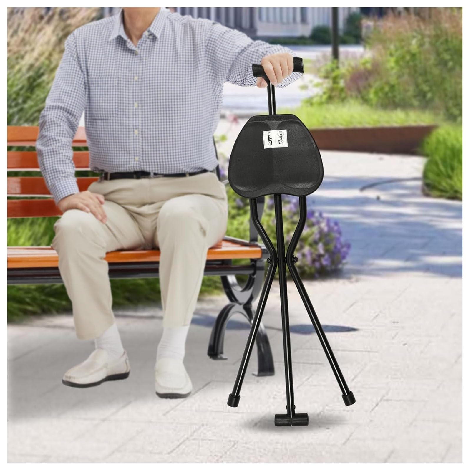 Trípode Bastón Bastón para Ancianos Silla Bastón Plegable Taburete Bastón Ortopédico Ayuda para Caminar Ideal para Ver Y Disfrutar De Deportes Al Aire Libre Y Partidos Deportivos