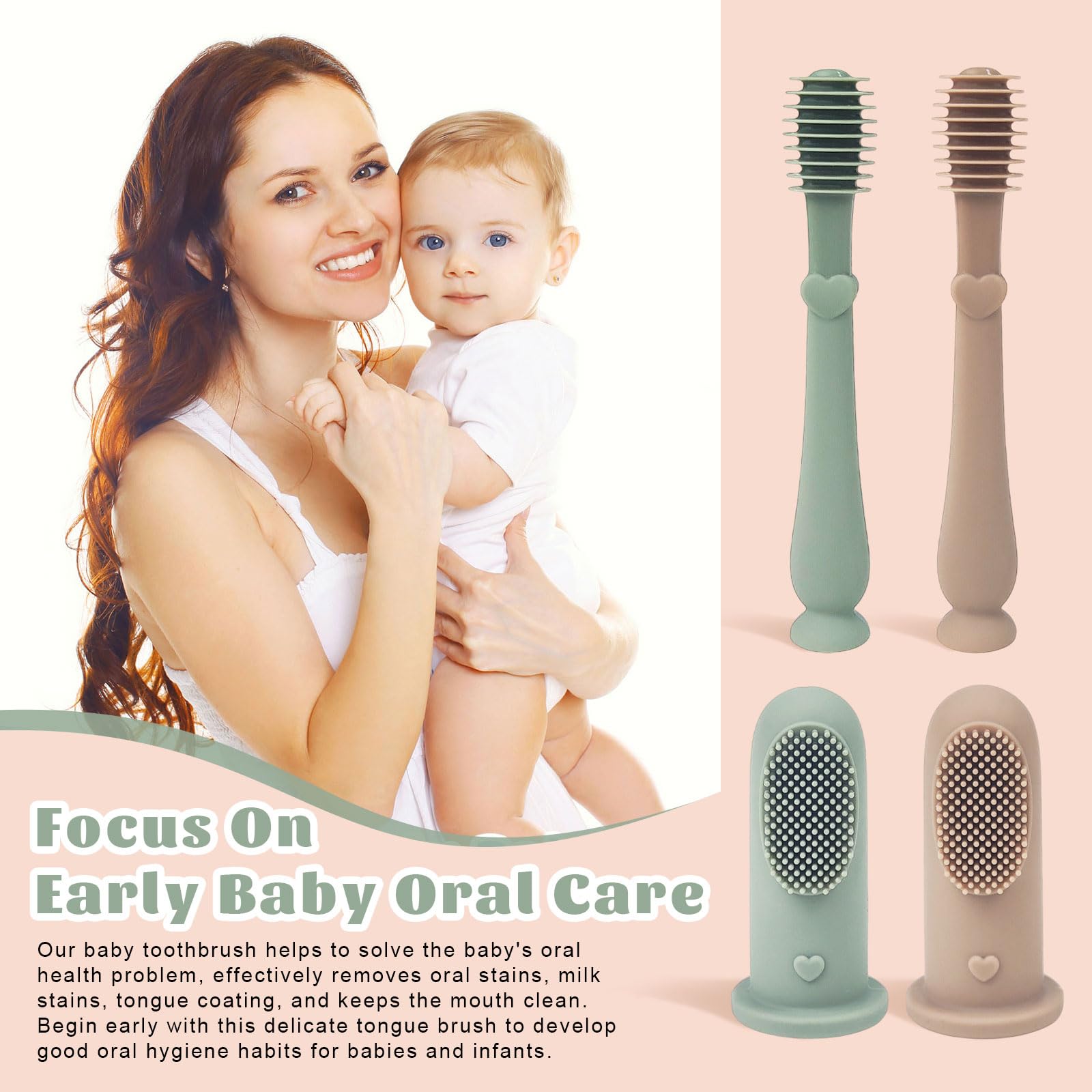 UILYNIU 4 Pezzi Silicone Spazzolino da Denti per Neonati, Spazzolino Bambini da Dito, Lingua Cleaning Neonato, Set Cura Dentale per Bambini