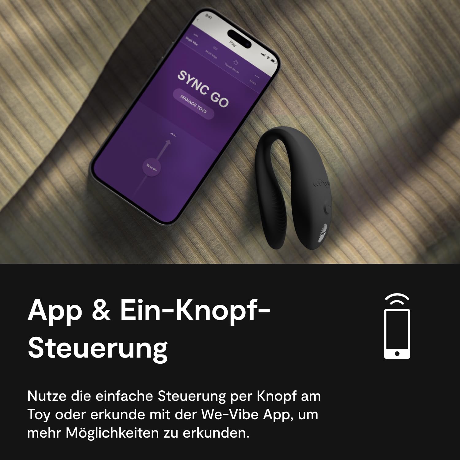 We-Vibe Sync Go Vibrator für Paare Travel Edition - C-Förmiger Vibrator - Wearable für Paare - Vibrationen für gemeinsamen Genuss - Wiederaufladbar - Reiseetui - Schwarz