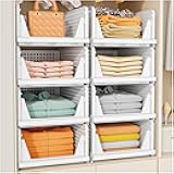 SNSLXH 5 Pack Stackable Closet Storage Basket, Multifunctional & Foldable Closet Organizer for Bathroom Kitchen Laundry Room Wardrobe Storage, Space-Saving Clothes Storage Drawer Organizer, White