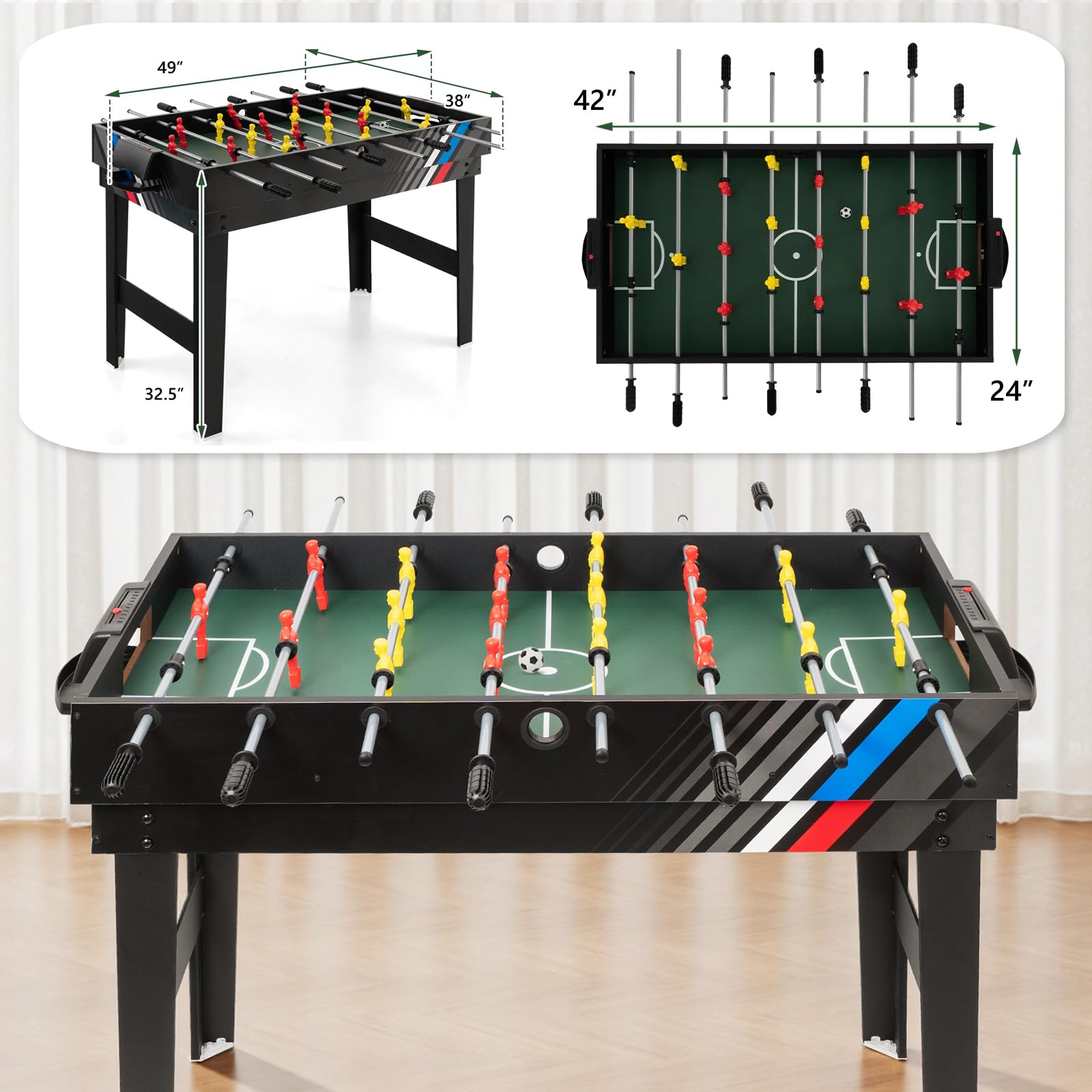 4-in-1 Multi Spieltisch, Multifunktionale Spieltische mit Tischkicker, Billard, Airhockey, Tischtennis, Multifunktionstisch Multiplayer Inkl. komplettem Zubehör, für Heimspielzimmer, Partybars, Kinder