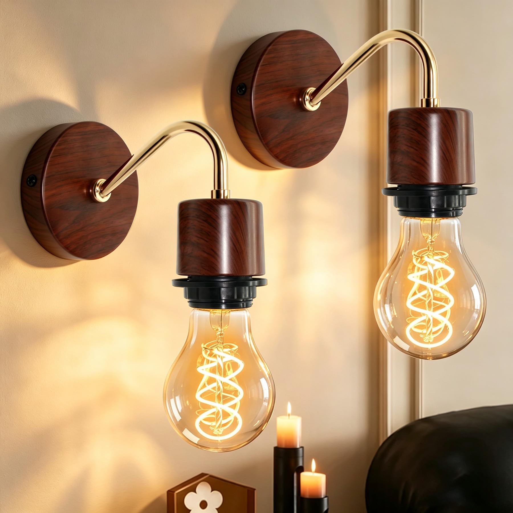 2 Pack E27 Indoor Wall Lights for Bedside, Vintage Industrial Wall Lamps