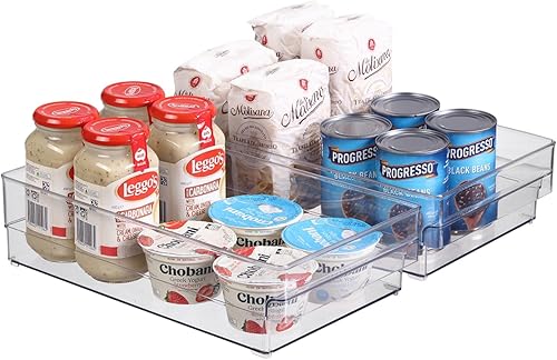 Miniatura 9 de Contenedores de almacenamiento de plástico, paquete de 2 cubos organizadores apilables para refrigerador, contenedores de almacenamiento para