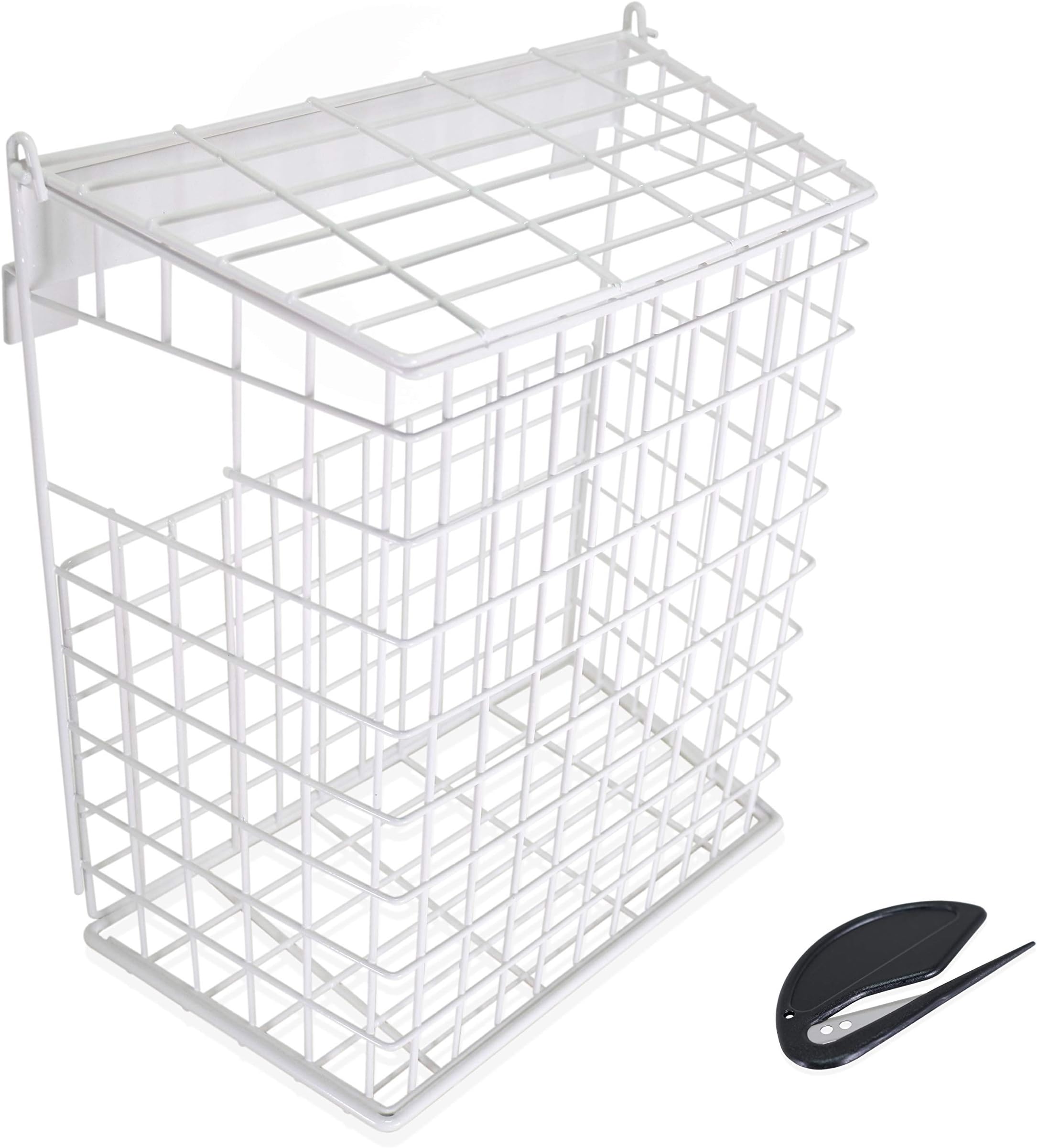 Rowno Letter Box Cage Suitable for Most Door Types Including uPVC Doors in White. No Screws Fixing Required Steel Mail Catcher Basket Complete with Letter Opener