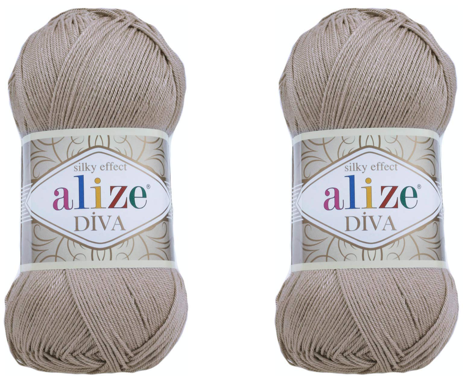 Alize Diva Yarn Hand Knitting Yarn 100% Microfiber Acrylic Yarn Alize Diva Silk Effect Yarn Crochet Art Lace Craft 2 Skeins 200gr 767 Yards (167-Beige)