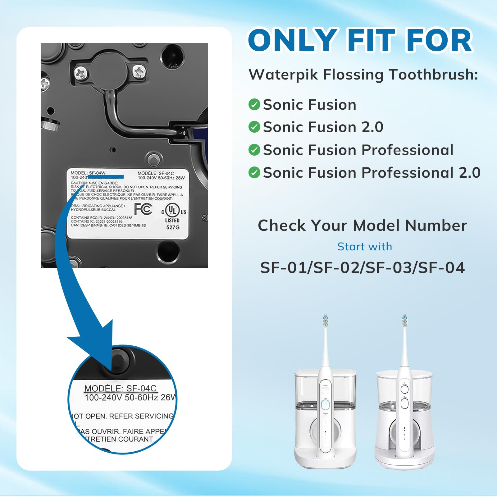 Paquete de 6 cabezales de repuesto para cepillo de dientes de repuesto para cepillo de dientes de hilo dental compatible con Sonic Fusion SF01/SF02 y Sonic Fusion 2.0 SF03/SF04, color negro con tapas