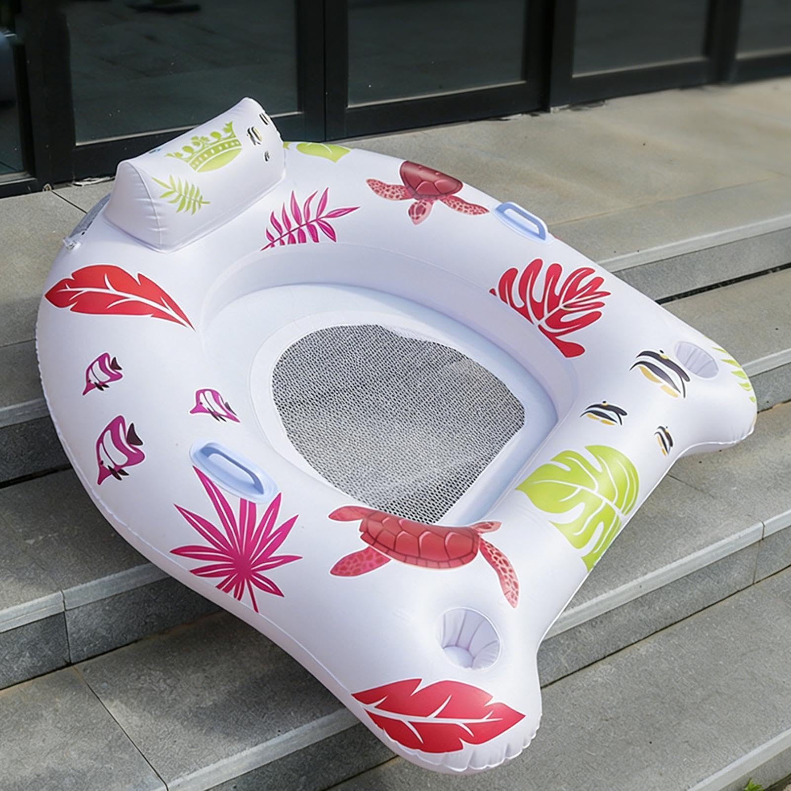 Fotel na wodę do basenu Pływający Leżak z Oświetleniem LEDowym | Nadmuchiwany Fotel Basenowy Do Plaży, Wakacji Letnich, Kąpieli Słonecznych, Opalania, Podróży, Relaksu, Rodziny,
