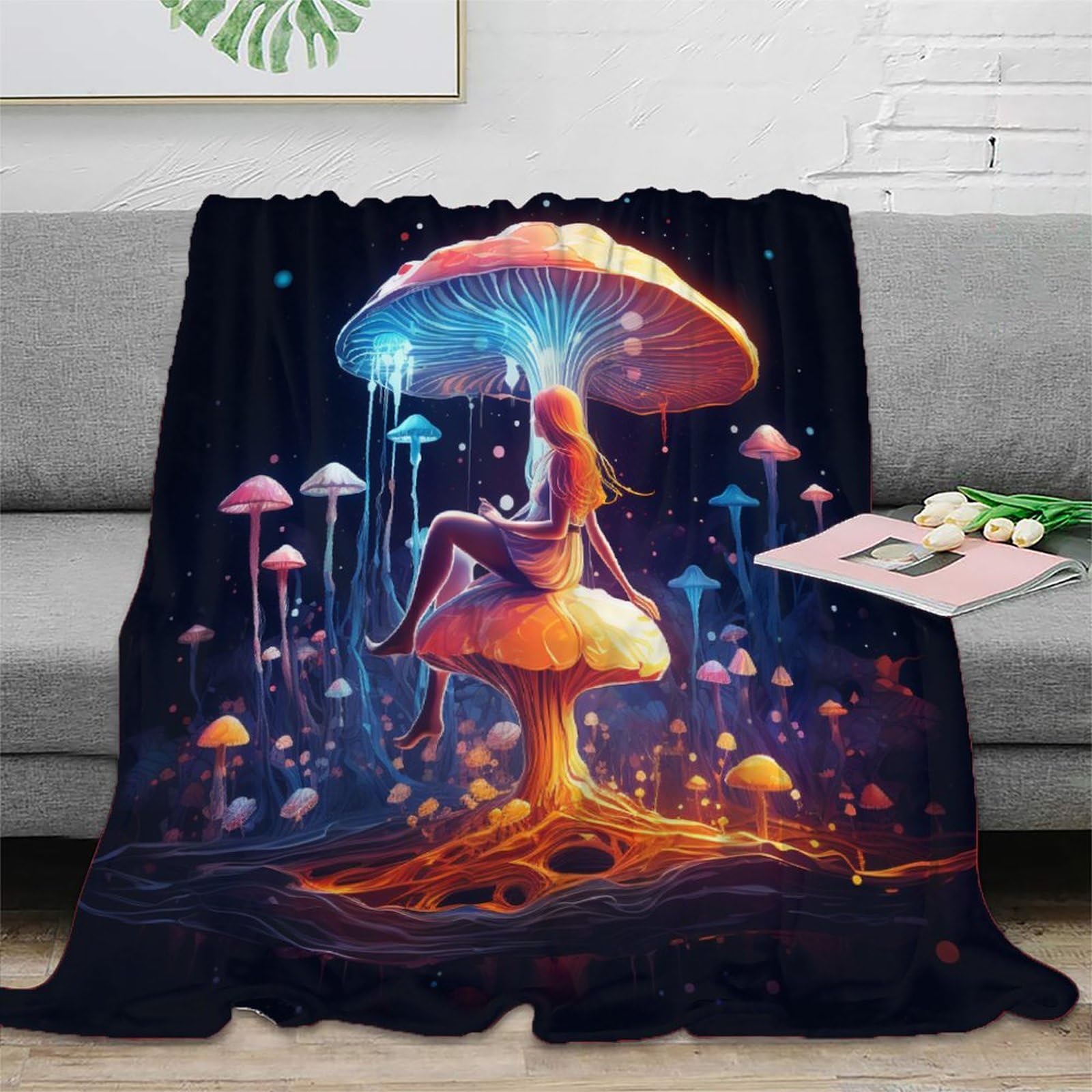 Keaan Elf Fairy Ultra-Soft Micro Fleece Blanket - Soft, Warm, Digitally Mushroom Printed, 50X60inch(127X152cm)