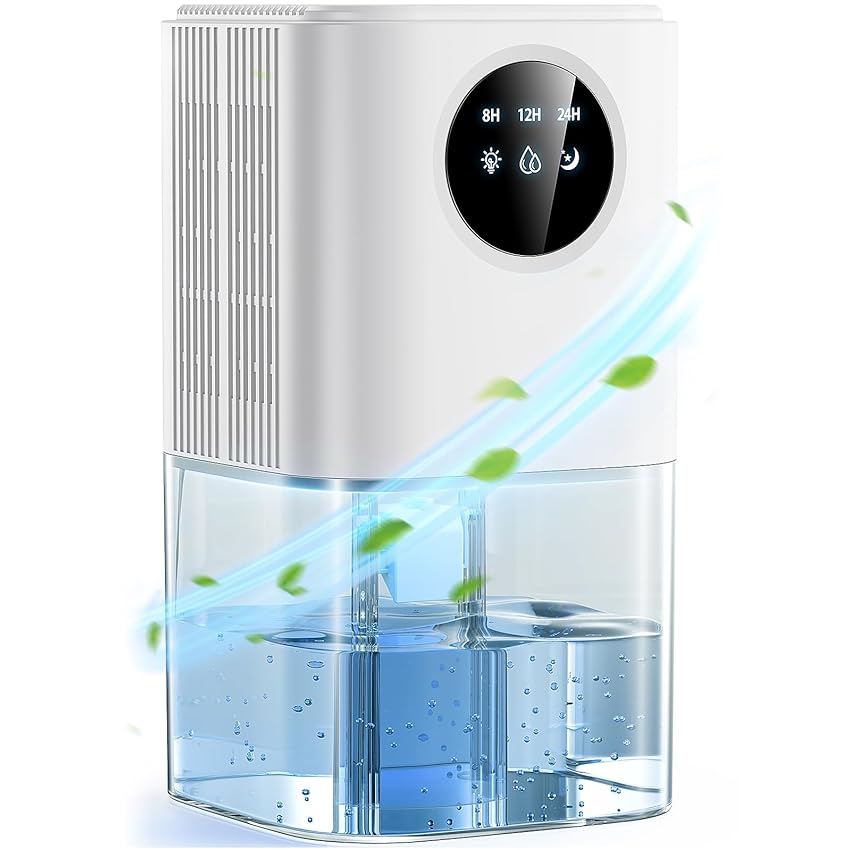 Deumidificatore Casa da 1,8 L, Deumidificatore Portatile Elettrico e Ultra Silenzioso (≤35 dB), Touch Control, Spegnimento Automatico con Timer per Armadi, Bagno, Camera da Letto e Camper