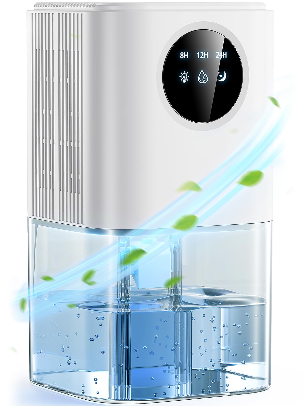 Deumidificatore Portatile 1800ML, Elettrico e Ultra Silenzioso (≤35 dB), 7 LED Atmosferici, Touch Control, Spegnimento Automatico con Timer per Armadi, Bagno, Camera da Letto e Camper (Bianco)