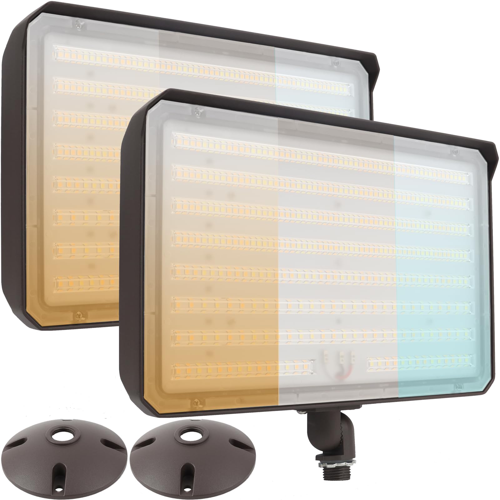 Photo 1 of 2Pack Dusk to Dawn Outdoor 150W LED Flood Light with Knuckle & Plate Mount, 3000K/4000K/5000K Color Selectable, ETL Commercial LED Security Lighting