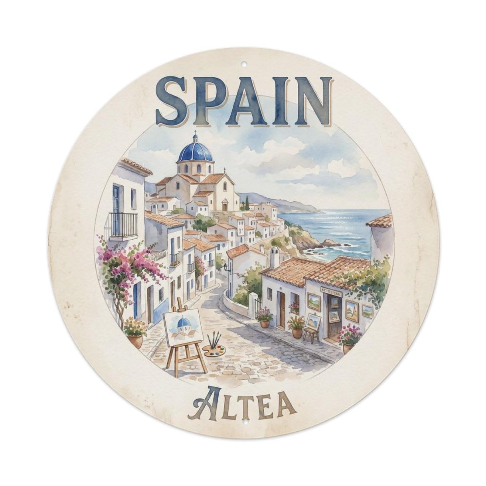 Alicante Altea Spain Heritage Travel Watercolor Metal Tin Sign