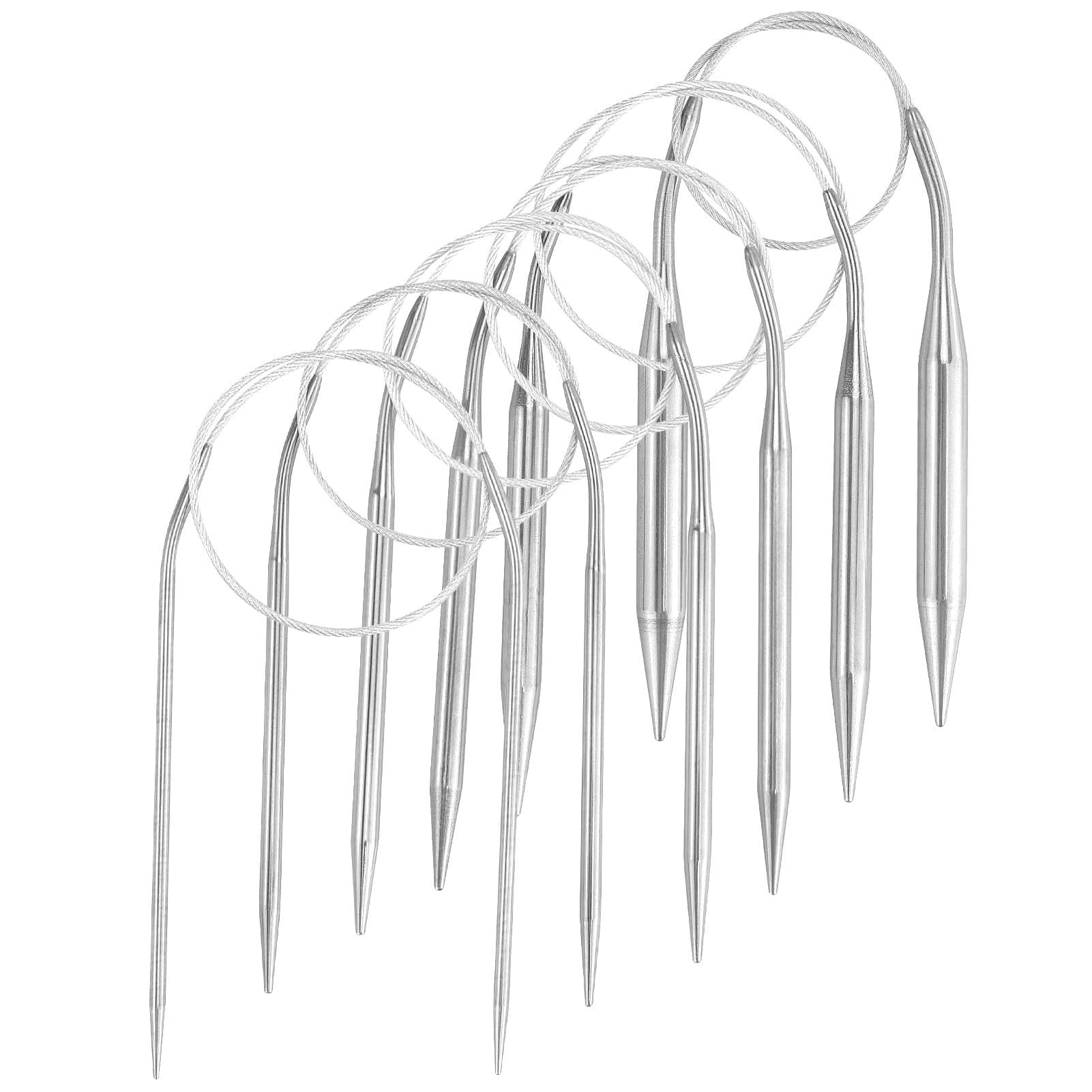 Lot 7 Aiguilles Circulaires Acier Inoxydable - Pour Chaussettes, Cols Et Manches - Avec Règle Mesure