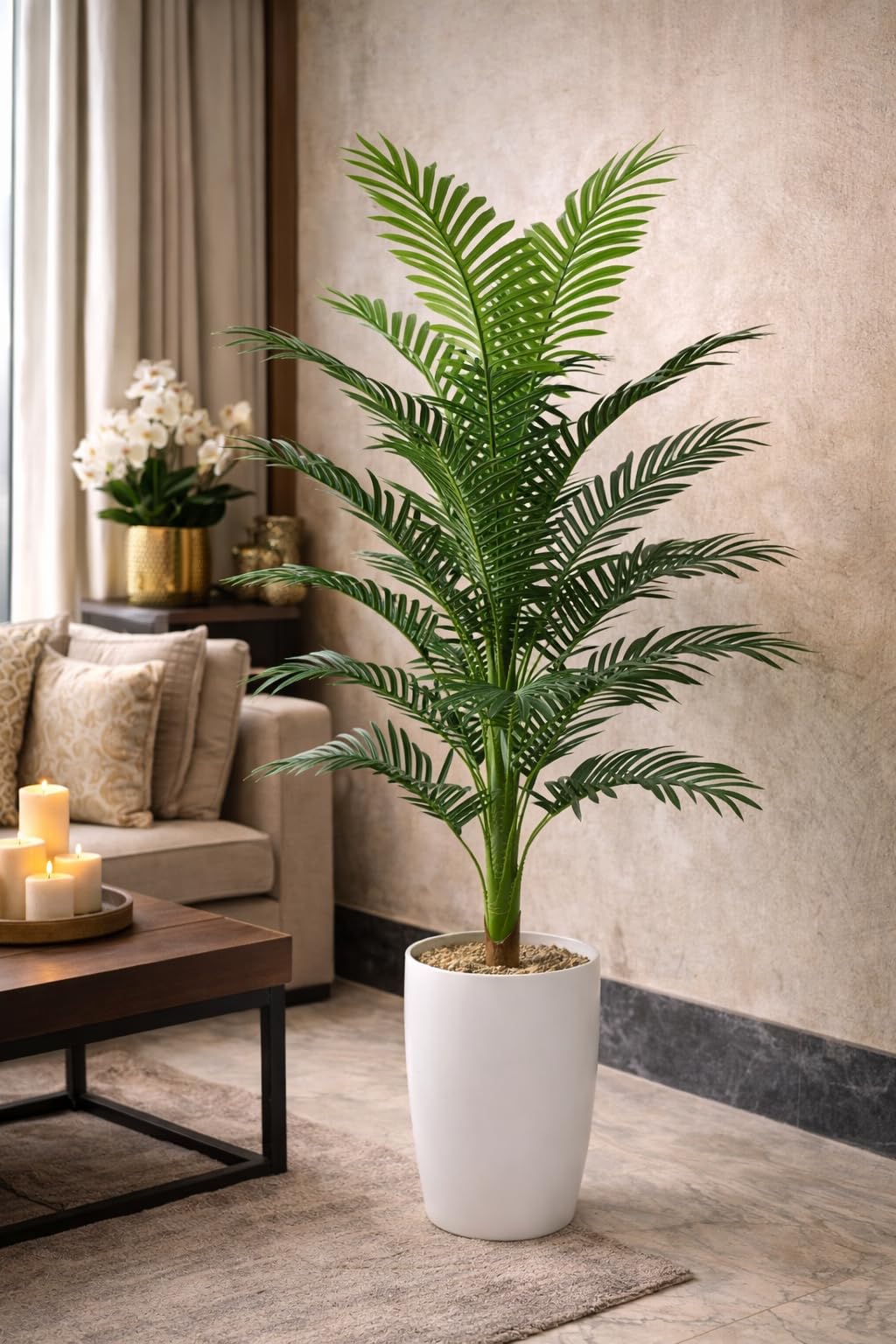 KAYKON 5 Feet Artificial Palm Tree 24 Branch – 1 Trunk Realistic Faux Palm Plant for Home Decor, Office, Hotel, Living Room Decoration (Vase Not Included)