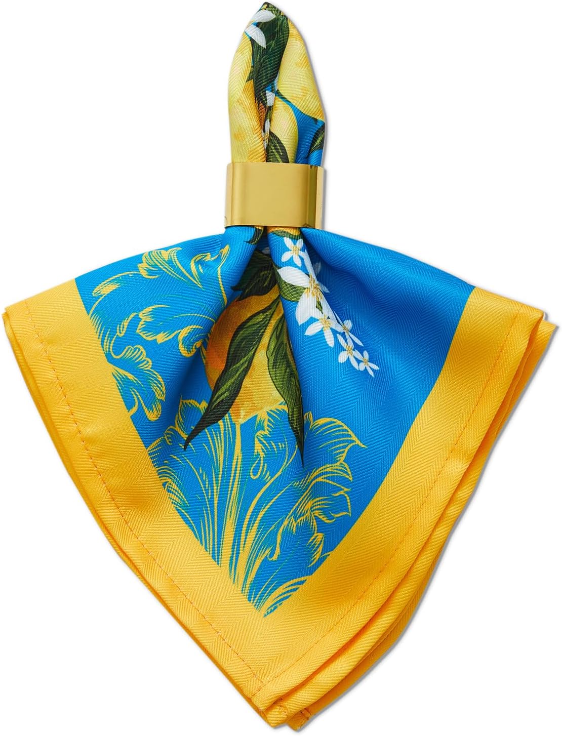 YiHomer Provence Blue Lemon Mediterranean Tile Tabletop for Spring Summer Decorations, Picnics and Dinner Parties - Indoor Outdoor, Stain and Water Resistant, Napkin Set, 20 x 20