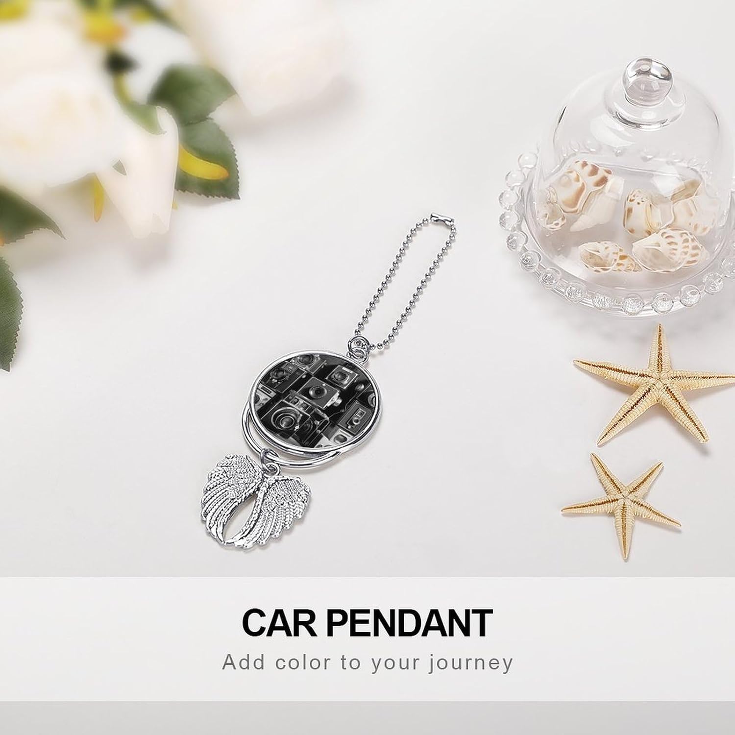 Car Charm Zinc Alloy Rearview Mirror Hanging Ornament Premium Metal Retro Cool Camera Collection Car Pendant for Auto Interior Decor Accessories,Unique Gift for Adult,Silver-Style image 4
