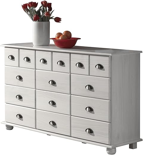 IDIMEX Kommode Apothekerschrank Landhauskommode Sideboard Colmar mit 12 Schubladen, Muschelgriffe, in weiß
