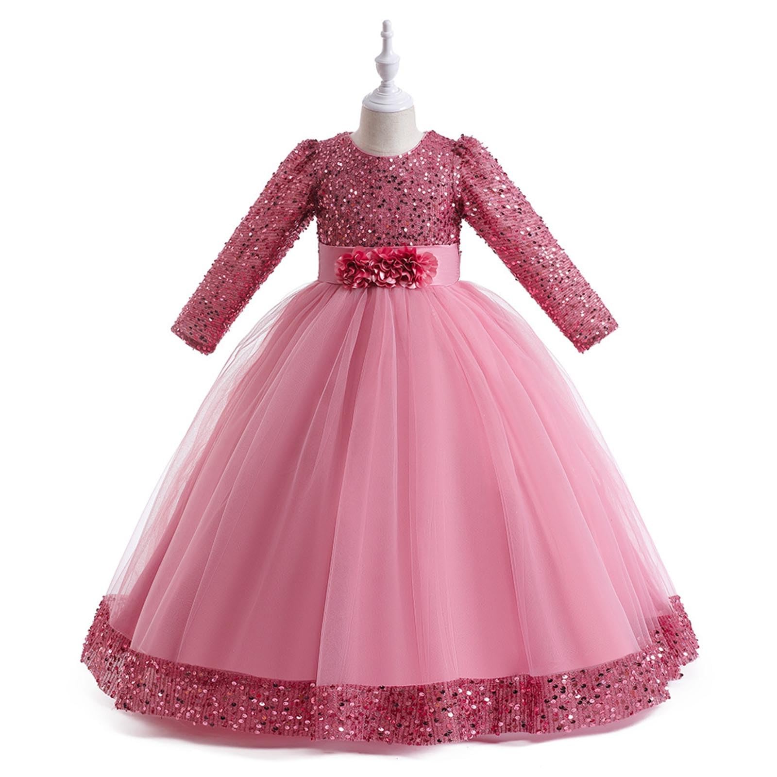 Blumensmädchenkleid Prinzessin Mädchen Ballkleid Spitze Tüll Festzug Kleider Hochzeit Partykleid Langer Abendkleid Festlich Kleid Teenager Lange Ärmel Hochzeitskleid Kinder Tüllkleid Gr.120-170
