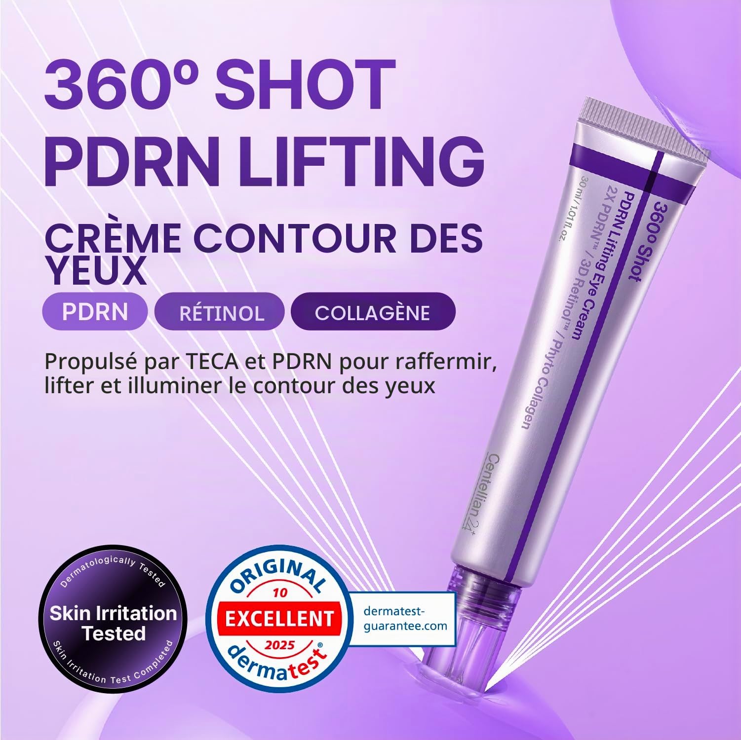 Centellian24 360 Shot PDRN Crème Raffermissante pour les Yeux 30 ml – Crème Contour des Yeux Anti-Âge au Rétinol pour les Yeux à Capuche, Lissage des Rides, Soin Hydratant Raffermissant