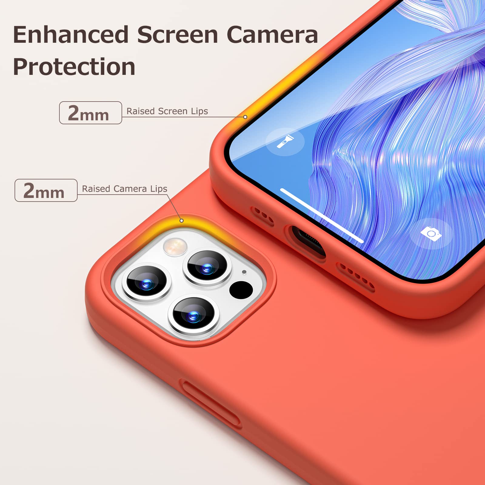 GOODVISH 3 in 1 Cover in Silicone per iPhone 12 & iPhone 12 Pro 6,1", con 2 Pezzi di Pellicola Protettiva, Silicone Liquido Custodia per Cellulare con Morbida Microfibra Antiurto, Rosso-Arancio
